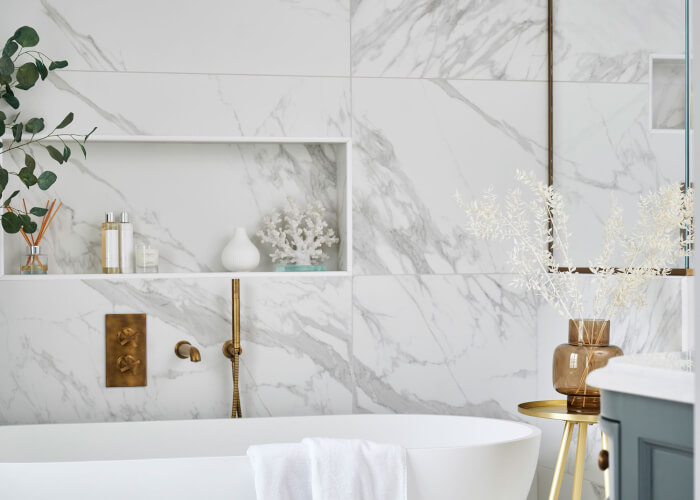 how to update a bathroom with beige tile